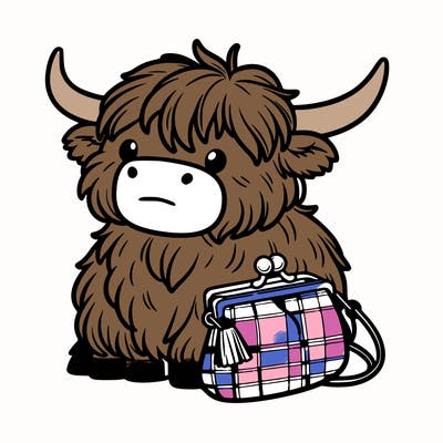 highland cow in a purse