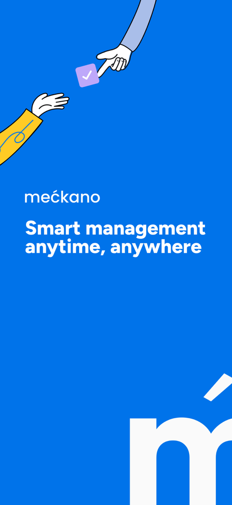 Meckano workforce management app displaying the slogan Smart management anytime anywhere