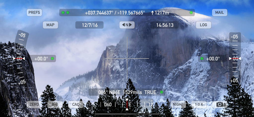 Theodolite - Theodolite app augmented reality viewfinder with GPS coordinates and elevation data over a mountain landscape