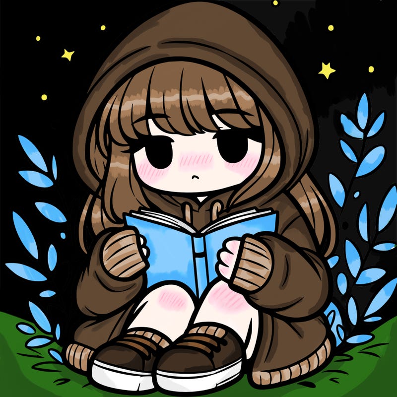 girl in oversized hoodie reading a book