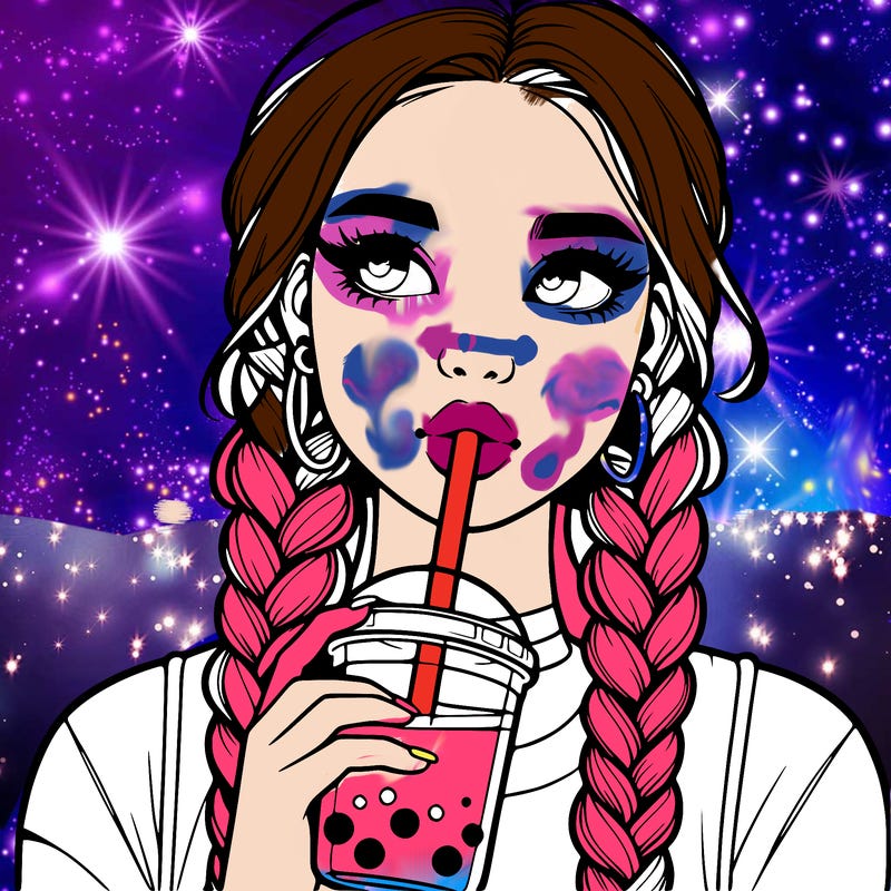realistic girl with braided hair drinking boba