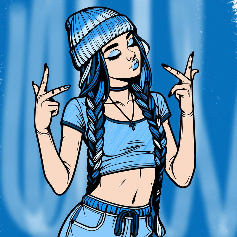 realistic teenage girl with braids and a beanie and crop top doing 🫶🏼