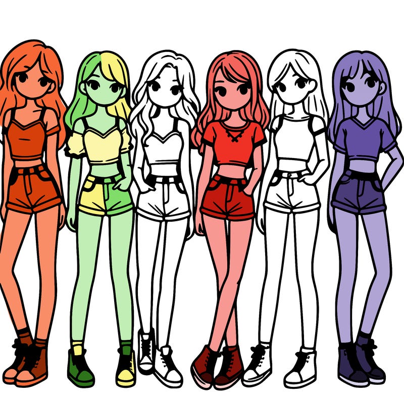 a group of girls wearing crop tops and shorts