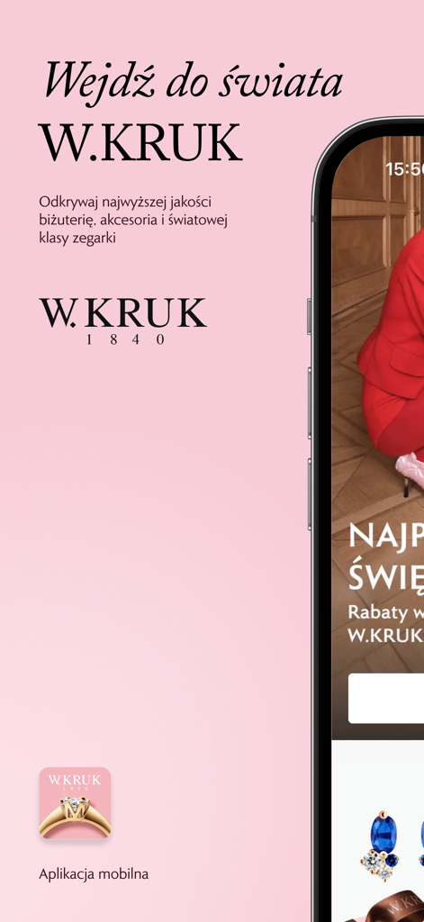 W.KRUK - Promotional screen of the W.KRUK mobile app for jewelry and luxury watches