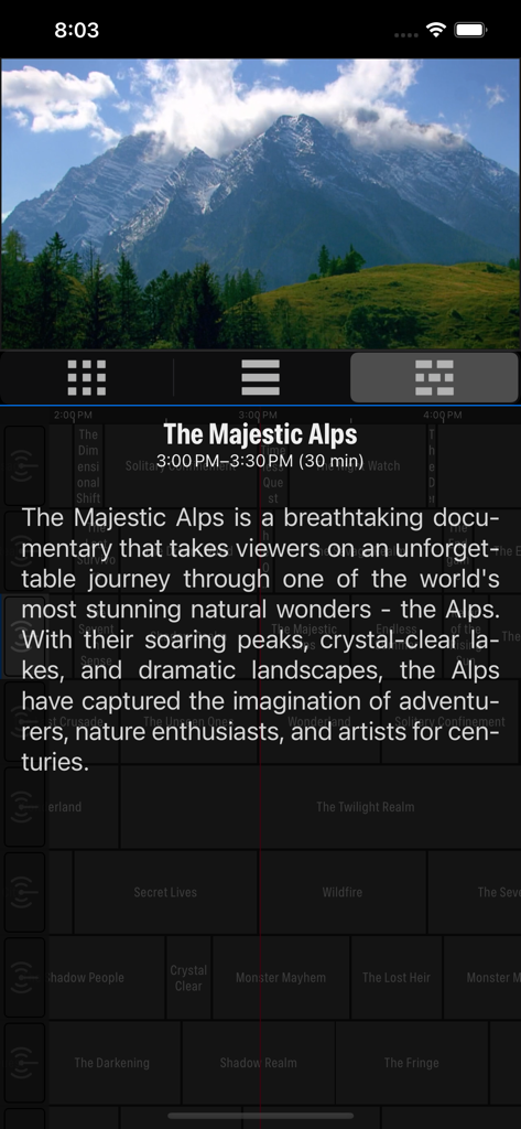 TV Set - Detailed program description and TV guide interface in the TV Set app