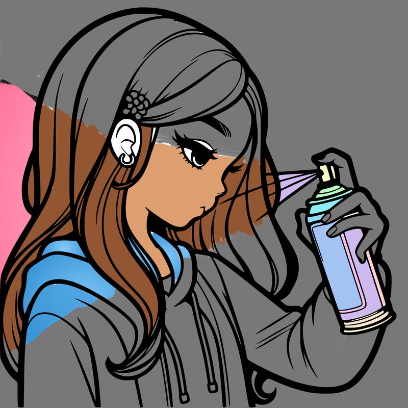 a realistic girl spray painting