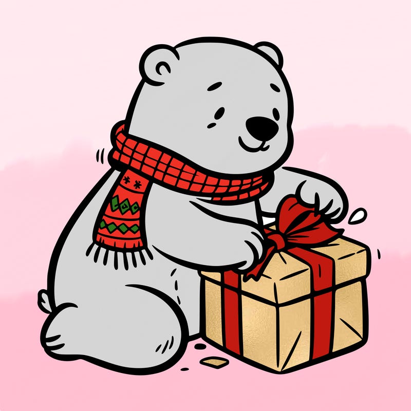 polar bear wrapping a present