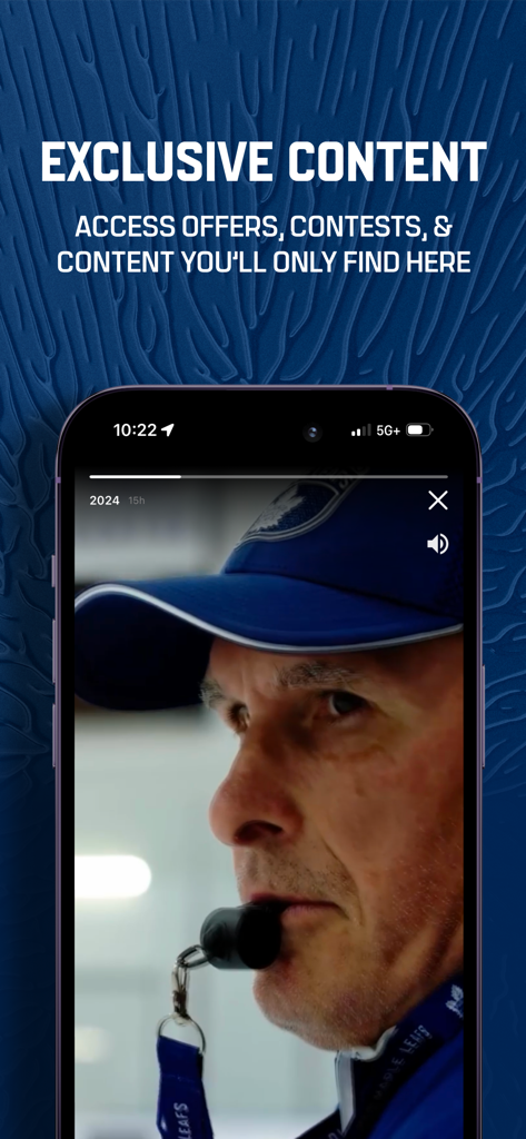 Toronto Maple Leafs app screenshot showing exclusive content and video of a team coach
