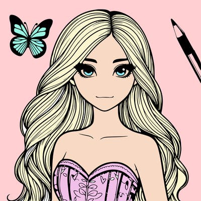 realistic girl with butterfly hair