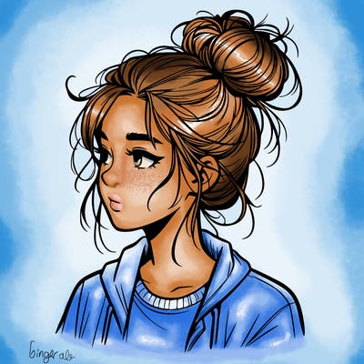 realistic teenage girl with a messy bun