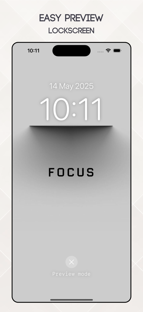 Minimal Lockscreen - One Wall - Preview of a minimalist grey iPhone lockscreen with the word Focus from the One Wall app