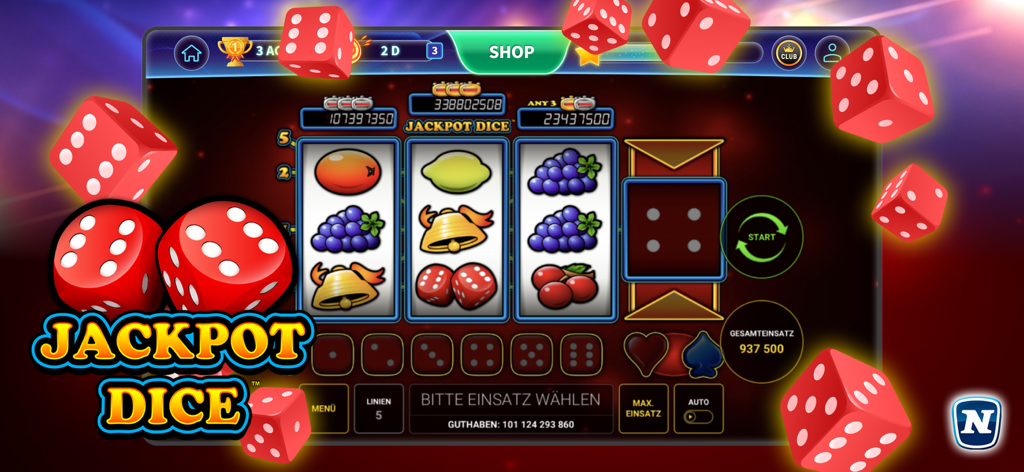 GameTwist Jackpot Dice slot machine interface with three reels and floating red dice