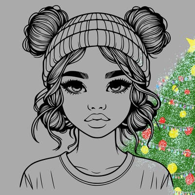 realistic girl with buns in her hair with a beanie on