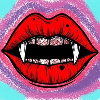 lips with vampire teeth
