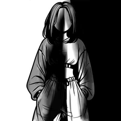 realistic girl faceless with baggy pants and a crop top