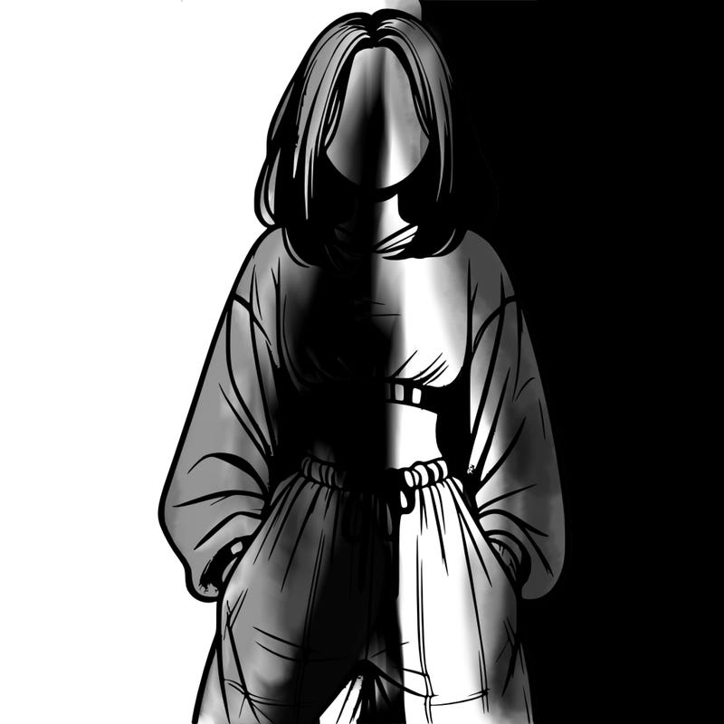 realistic girl faceless with baggy pants and a crop top