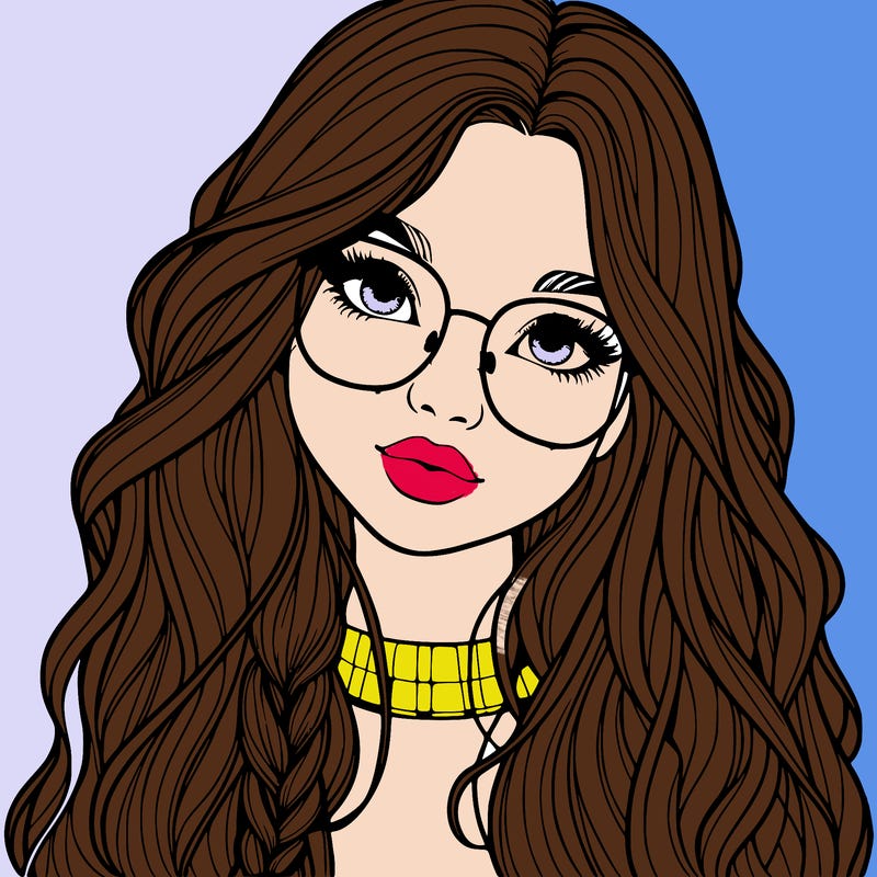 girl with long hair and freckles and glasses realistic