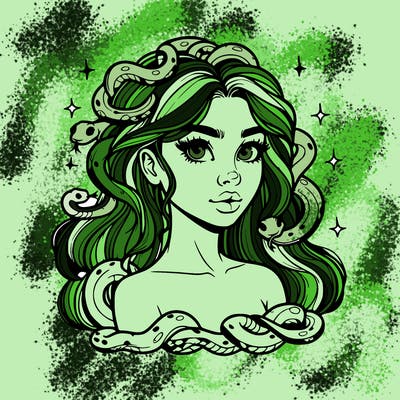 realistic girl with snakes as hair