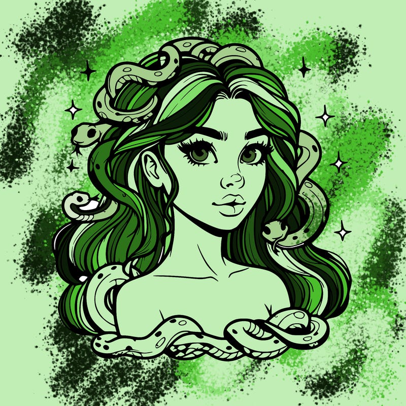 realistic girl with snakes as hair