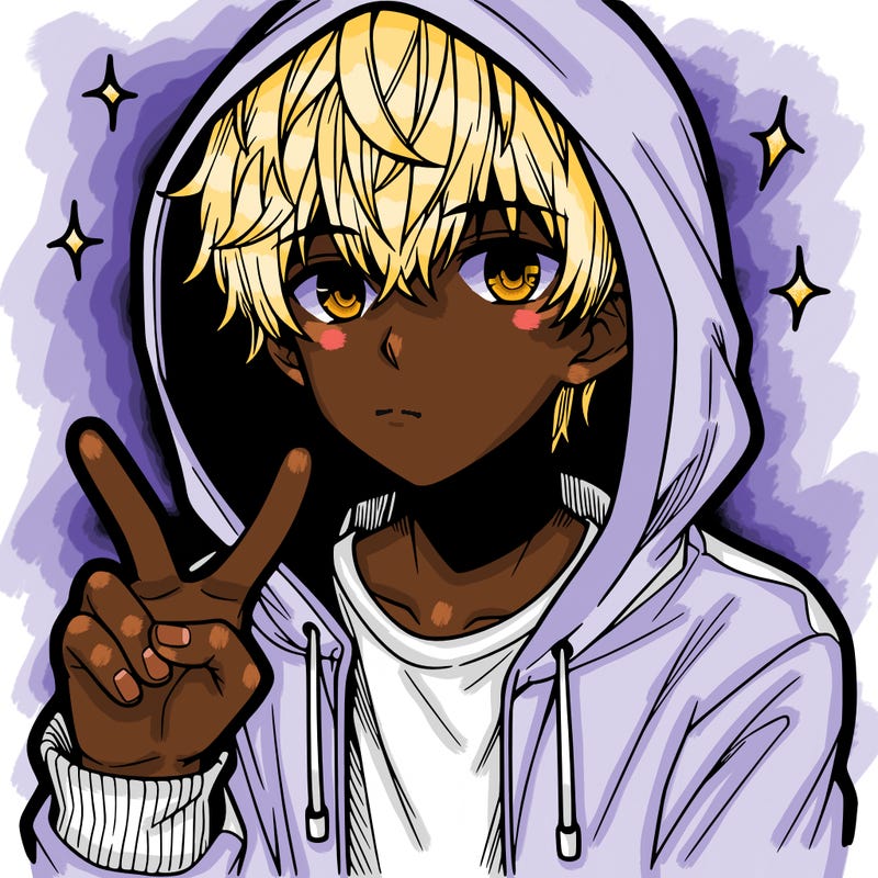 teenage manga boy in a hoodie, doing ✌