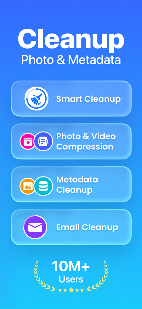 AI Storage Optimizer App - Menú principal de la app Optimizador de Almacenamiento IA con opciones de Limpieza Inteligente y compresión de medios