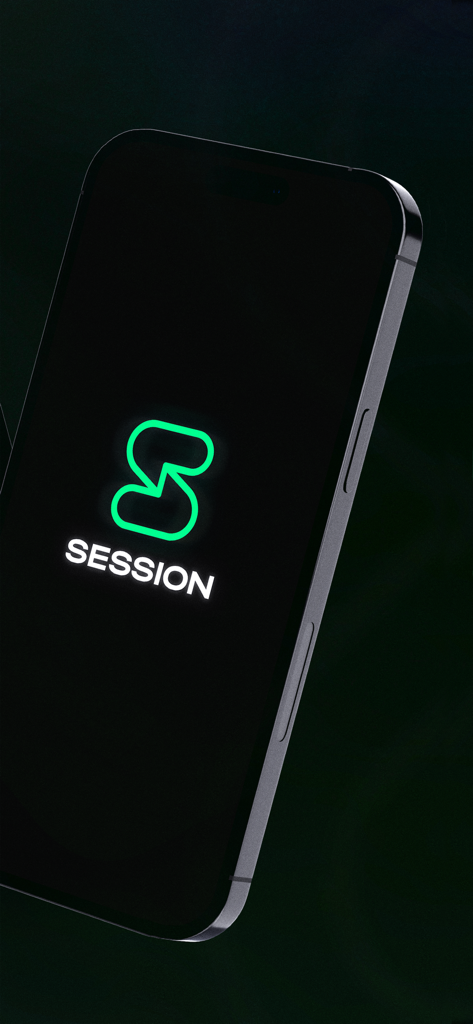 Logo di Session Private Messenger visualizzato sullo schermo di uno smartphone