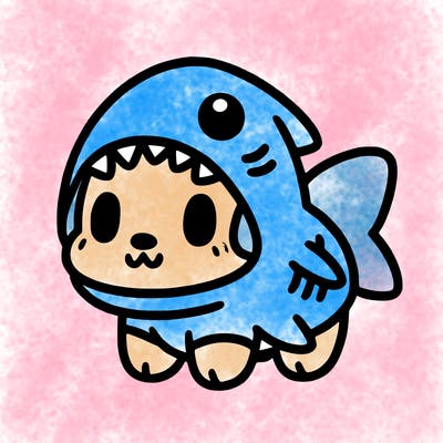 cute dog wearing a shark costume