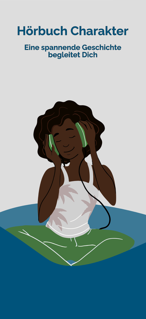 Jicki Sprachen lernen - ヘッドフォンをした女性が、ストーリーテリングを通して言語を学びながらリラックスしている