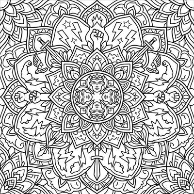 Dive into the epic world of demigods with this intricate mandala coloring page, showcasing powerful heroes and divine symbols in a beautifully symmetrical design. Specifically crafted with clear, bold lines for seniors, this accessible template offers a rewarding and relaxing creative escape.