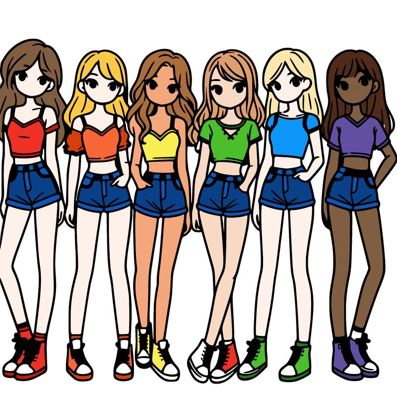 a group of girls wearing crop tops and shorts