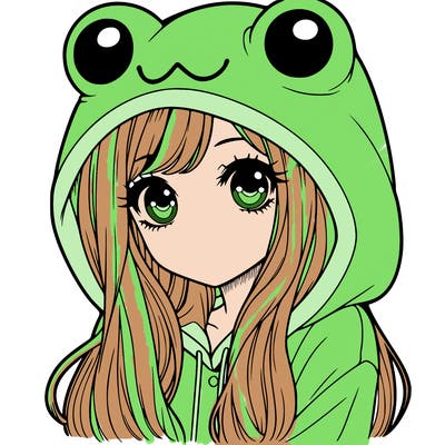 a pretty girl wearing a frog hoodie portrait with long hair