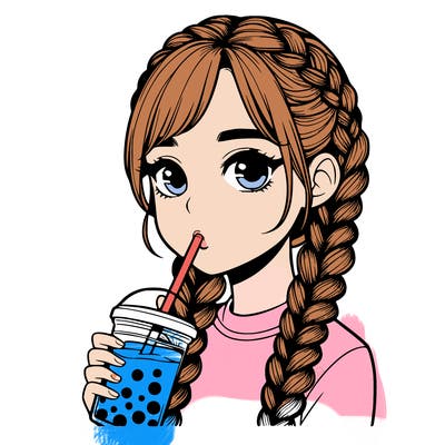 realistic girl with braided hair drinking boba