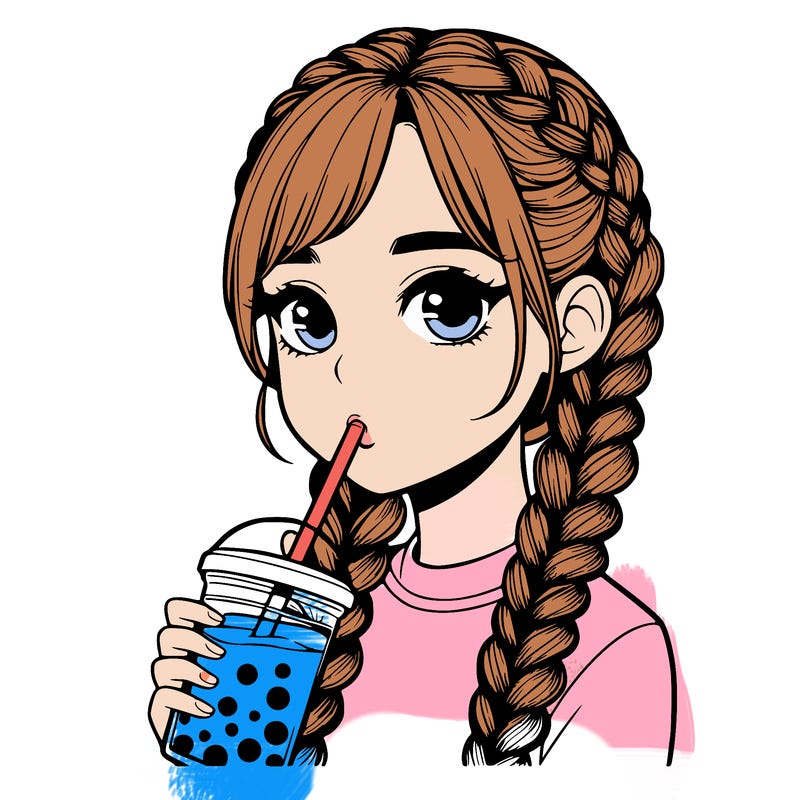 realistic girl with braided hair drinking boba