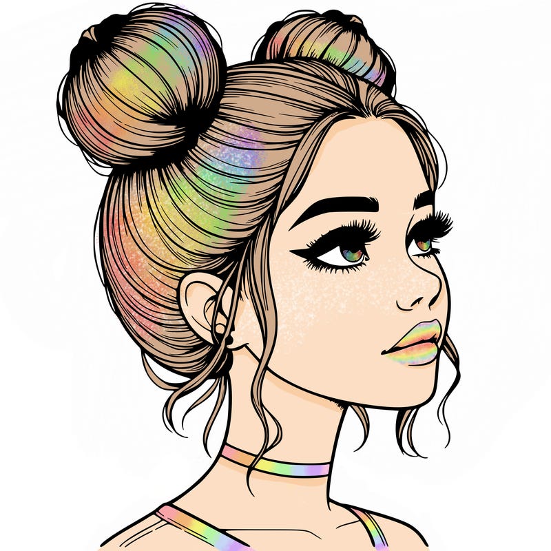 realistic girl with buns on the top of her head