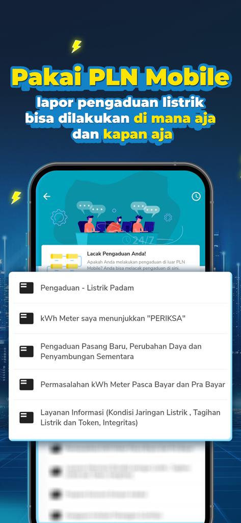 PLN Mobile - Interface of the PLN Mobile app for reporting power outages and meter complaints