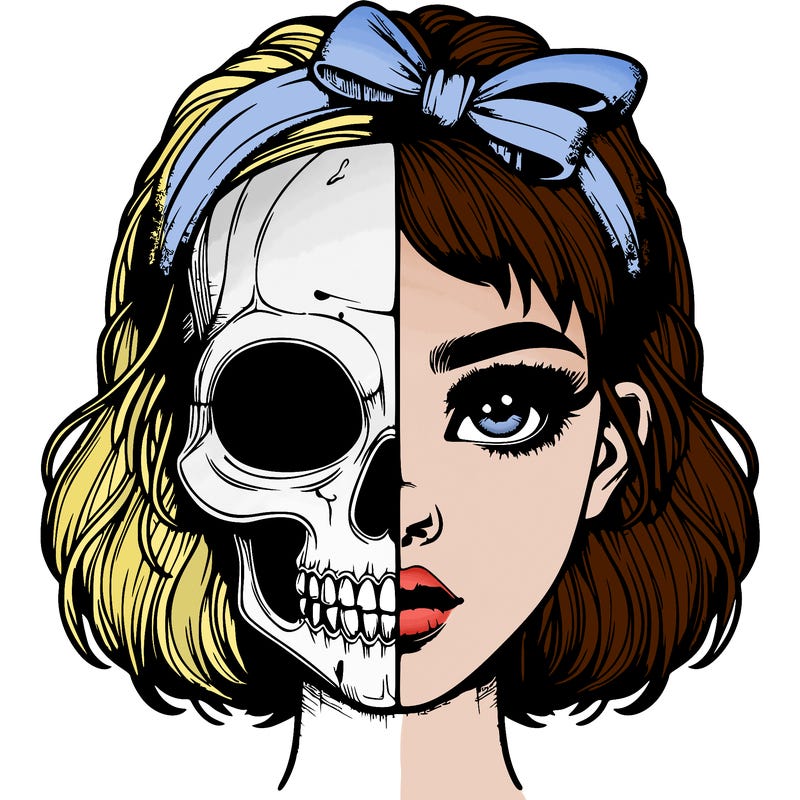 realistic girl with half skull mask