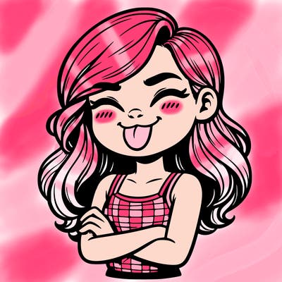 realistic girl crossing her arms and wearing a tank top with her tongue held out she has long hair