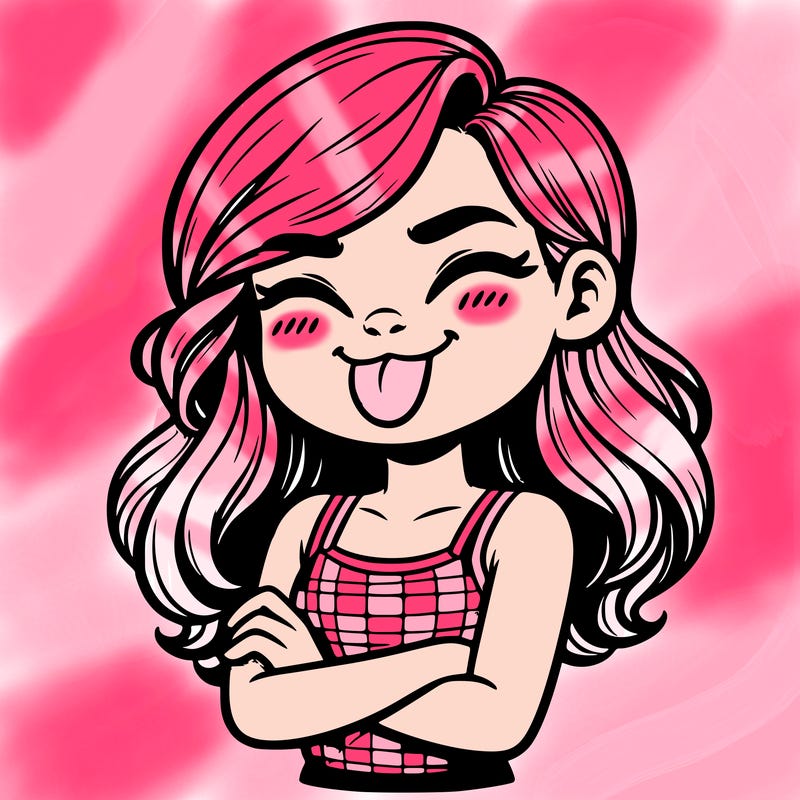 realistic girl crossing her arms and wearing a tank top with her tongue held out she has long hair