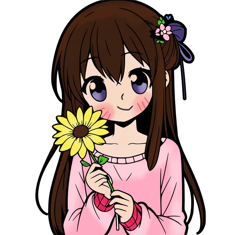 anime girl holding a flower