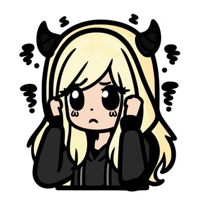 stressed girl whith long hair hoodie and small horns