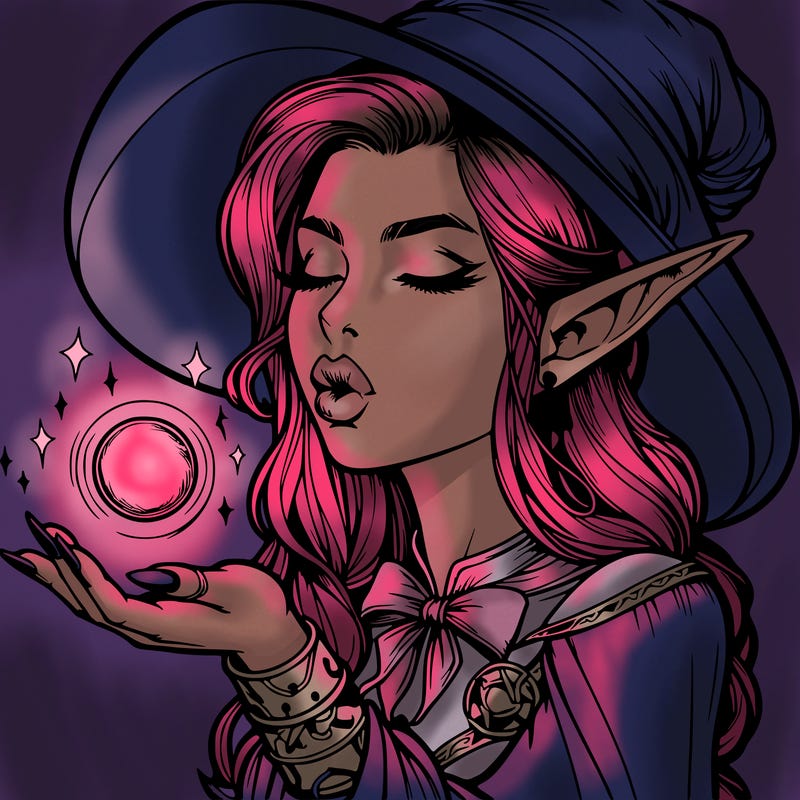 realistic elf casting a spell with lips