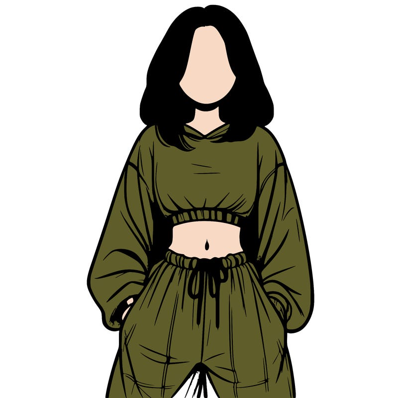 realistic girl faceless with baggy pants and a crop top