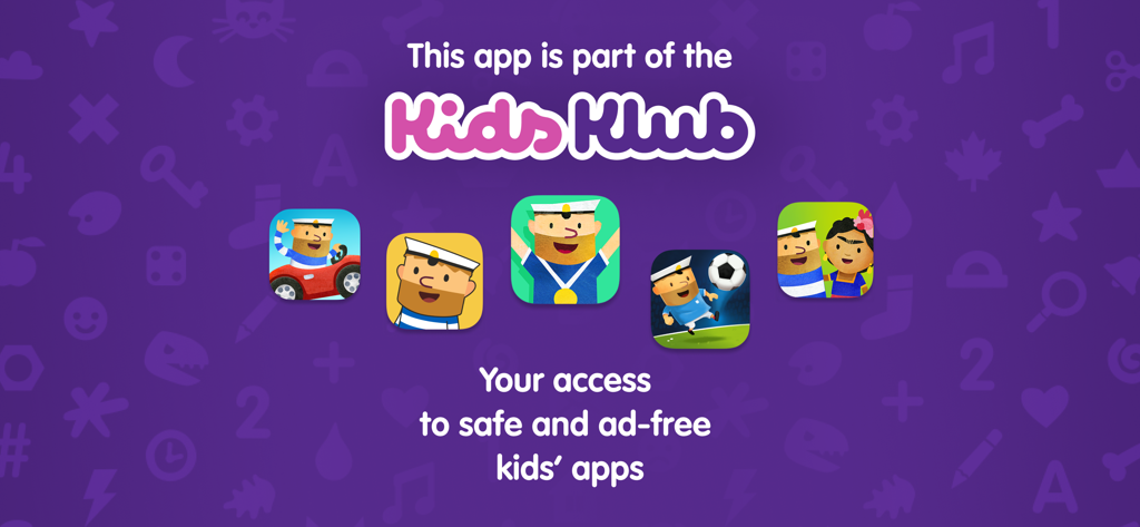 Fiete Sports Fun Minigames 4+ - Promotional banner for Kids Klub showing safe and ad free mobile apps for children featuring Fiete characters