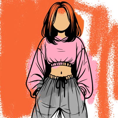 realistic girl faceless with baggy pants and a crop top