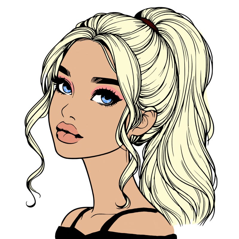 realistic girl with a ponytail on her hair and lips