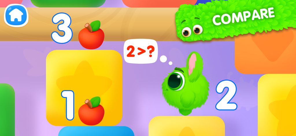 Comparing numbers in a colorful math learning game for preschoolers