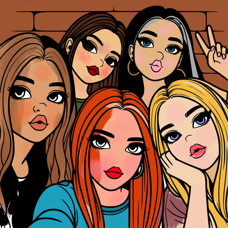 group of teen girls friends y2k up close in a selfie