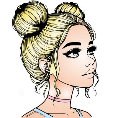 realistic girl with buns on the top of her head