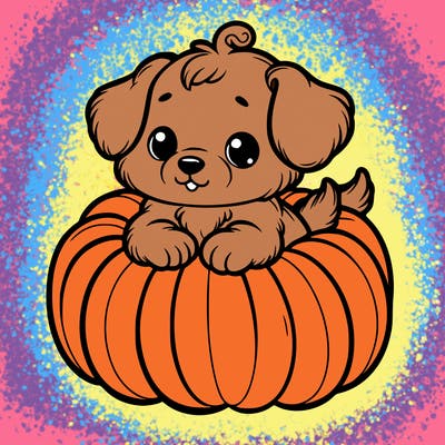cute little puppy in a pumpkin
