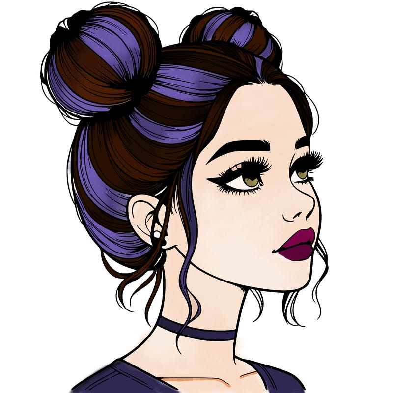 realistic girl with buns on the top of her head